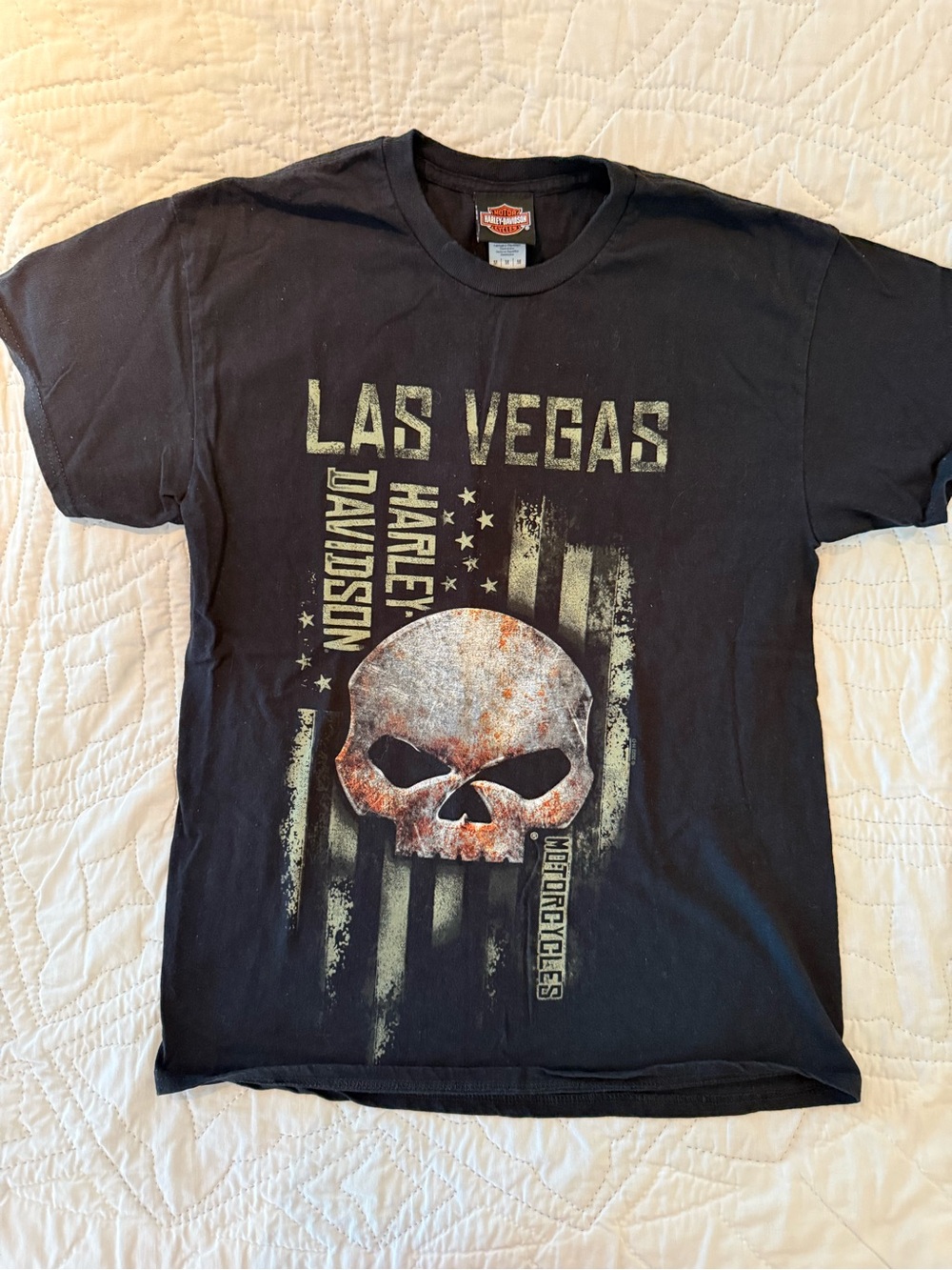 Harley-Davidson Black Tee with Orange Logo Patch Mens Medium